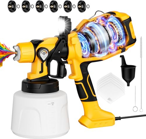 Paint Sprayer for House Painting, Paint Sprayer with Easy to Clean Design, 6 Brass Nozzles & LED Light, Easy to Clean for House, Fence, Garden, Furniture