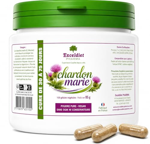 Chardon Marie 150 Gélules de 450 mg – Standardisé en Silymarine – Détox Foie & Digestion – Dépuratif Naturel Soutien Hépatique – Vegan – Sans OGM – Fabriqué en France