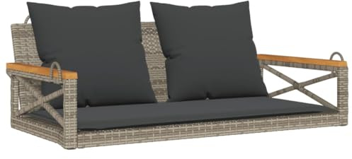 Fisinber Hängebank mit Kissen Grau 109x62x40 cm, Gartenschaukel aus PE-Rattan, Schaukelbank für Balkon & Terrasse, inkl. Sitz- und Rückenkissen, robuster Stahlrahmen, belastbar bis 110 kg