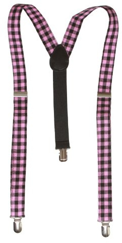 CLOVER Plaid 3 Clip Stretchable Suspenders 2 pack- Pink