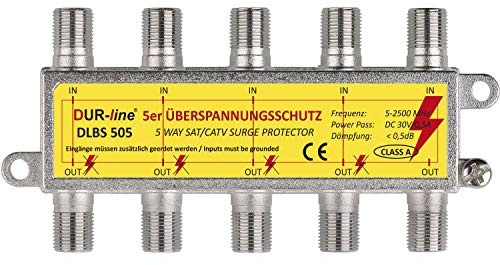 DUR-line DLBS 505 Sat Überspannungsschutz 5-Fach – Blitzschutz Koaxial für SAT-Anlage & Kabel-TV – 5 x Schutz in 1 Gehäuse – 5-2500 MHz, 0,5 dB Dämpfung, 8 KA, Class A