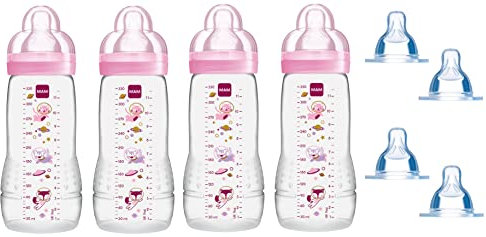 MAM Easy Active Baby Bottle 330ml & Seidensauger, ab 0+ Mon., 4 Stück für Mädchen