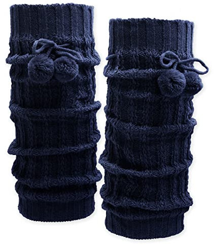 Soul-Cats Bein Stulpen mit Bommeln Beinwärmer blau, beige oder schwarz, Blau, One Size