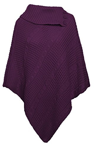 Janisramone Femmes Dames Chunky Câble Tricoté Poncho 3 Bouton Cap Enrouler Châle Hiver Cardigan Sauteur Haut