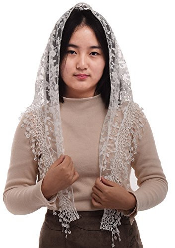 BLESSUME 1piece Frau Dreieck Muster Schleier Klassisch Mantilla Weich Spitze Kapelle Schleier (White)