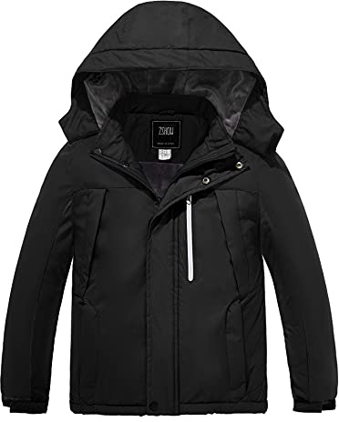 ZSHOW Boys' Winter Jacket Windproof Hooded Waterproof Ski Coat Outdoor Snowboarding Jacket(Black,14-16)