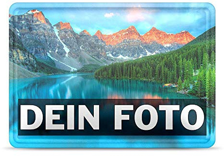 Blech-Schild mit Foto und Text selbst gestalten/Personalisierbar mit eigenem Bild als Metall-Poster / A6 (10x15cm) im Querformat/Weiss