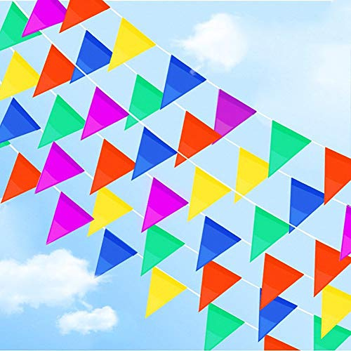 40m/131ft Multicolour Flags 80 Triangle Bunting Pennant Party Banner Birthday Wedding Anniversary Celebration Baby Shower Indoor/Outdoor Street Party Decorations