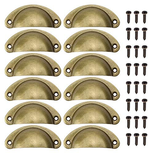 12 pomos vintage de metal retro con forma de taza de media luna, para armarios de cocina, muebles, puertas, cajones, armarios, tiradores de latón antiguo, color dorado