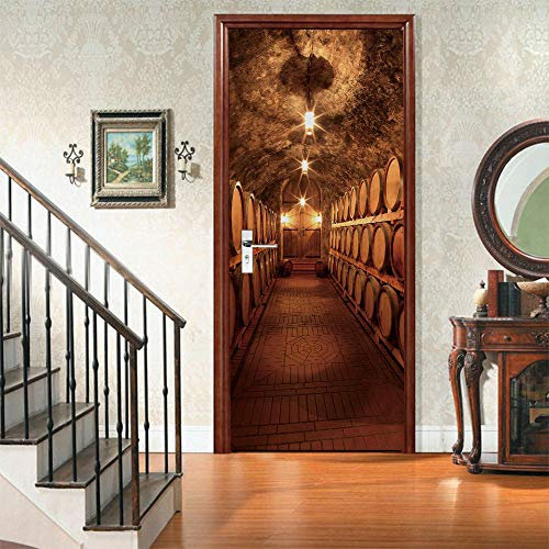 Stickers Porte 3D Auto-Adhésif Cave à Vin Papier Peint PVC étanche Autocollant Porte 80x200cm