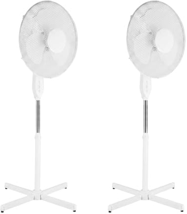 Aspect 2 x Pedestal Fan 90° Oscillation 3 Speed Settings Quiet Operation Oscillating Adjustable Height Cooling Fan Ideal for Home and Office (White)