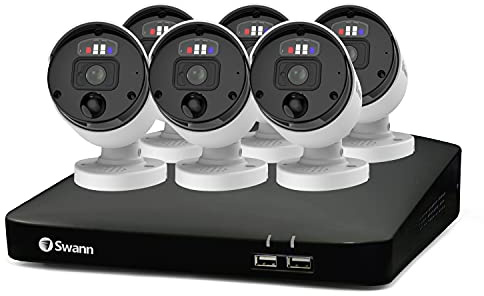 Swann Professional NVR Security System with 2TB HDD, 4K UHD, 6 Camera 8 Channel, Wired Surveillance CCTV, Outdoor Indoor, PoE, Colour Night Vision, Heat Motion Sensing, Smart Video Analytics, 889906