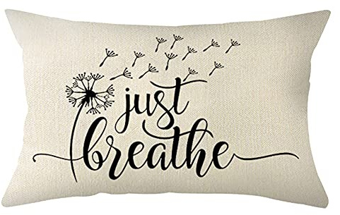 Ogiselestyle Farmhouse Pillow Covers with Just Breath Quote 12 x 20 Farmhouse Rustic Lumbar Pillow Covers with Saying Housewarming Gifts Family Room Décor