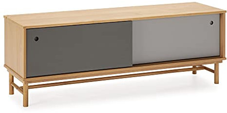 HOMN LIVING TV-Möbel Magnus 2 Schiebetüren, Grau, Massivholz, 140 cm (Breite) 40 cm (Tiefe), 50 cm (Höhe)