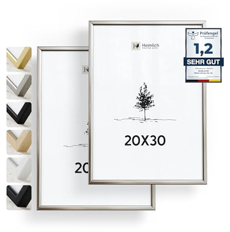 Heimlich Fotorahmen aus Aluminium – 20 x 30 cm, Silber, 2er-Pack | Heimlich® – Robuste Dokumenten-, Zertifikats- Und Diplomrahmen Aus Metall – Wand- Oder Tischaufsteller