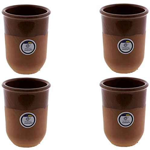 CERÁMICA RAMBLEÑA | Juego vasos de cerveza 4 unidades | Pack x4 vaso barro rojo - Modelo 03 | Vaso de vino | Vasos de agua | 350 ml