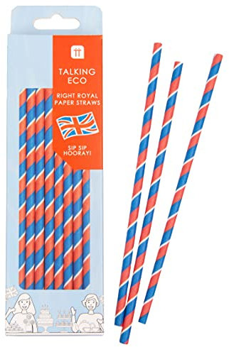 Talking Tables Recyclable British Royal Paper Straws Ideal for 2022 Queen's Platinum Jubilee : Party Supplies Table Decorations Red White Blue:| Pack of 30 | 20cm (Plastic Free Packaging), ROYALSTRAW