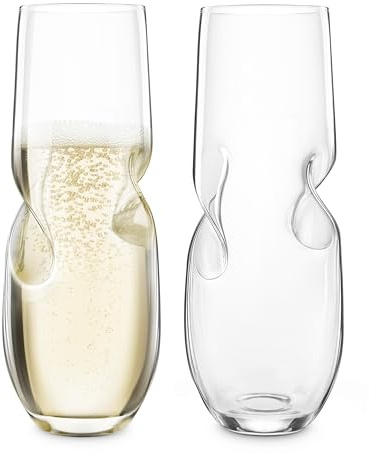 Final Touch Champagnergläser ohne Stiel, 236 ml, Glas, Tulip, Champagnerglas, Sektglas, 2 Stück, 300 ml