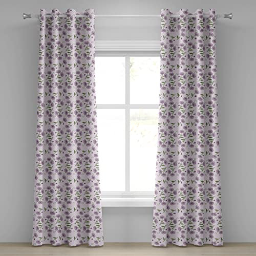 ABAKUHAUS Garten-Kunst Ösenvorhang, Retro Veilchen Knospen, Dekorative 2-Panel-Fenstervorhänge für Schlafzimmer Wohnzimmer, 280 cm x 225 cm, Mauve Grün