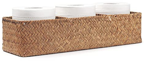 Seegras Aufbewahrungskorb Rechteckig Regalkörbe Natürliches Gewebt Geflochtener zum Organisieren von Toilettenpapier (Natural 42cm x 14cm x 9cm)