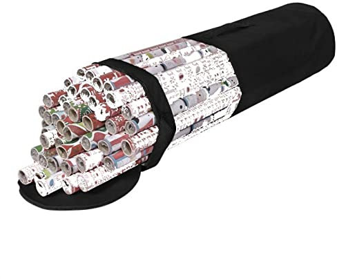 JinGtonG Aufbewahrungstasche Für Weihnachts Geschenkpapier, Zylindrische Transparente Organizer Für Geschenkpapier Mit Griff, Wasserdicht, 600D Oxford Schwarz 22,9 * 101,6cm