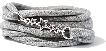 Atelier Andrea Traub Damen Stoff Wickelarmband, Breites Armband mit Sterne Silber, Farbe Hell Grau Meliert oder in Wunschfarbe fast 60 Varianten, Geschenke für Sie