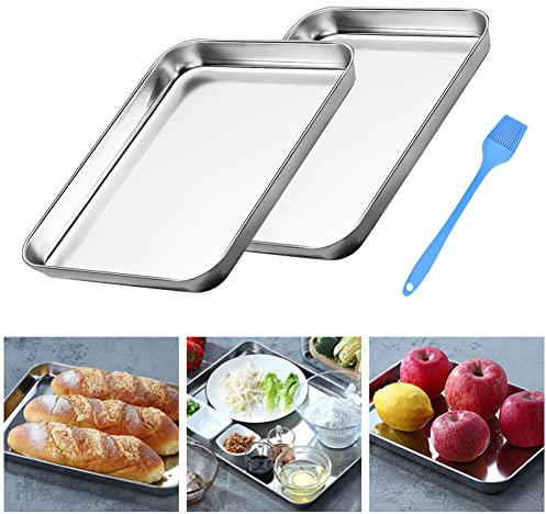 THATSRAD Set di 2 teglie da forno in acciaio inox, 26 x 20 x 2,5 cm, rettangolari, in acciaio inox, lavabili in lavastoviglie, per cuocere, arrostire, servire