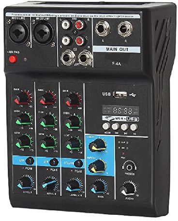 TEHONGMAI Generic Console de mixage Professionnelle 4 canaux, Mini mixeur USB avec Console d'effets de Carte Son, Table de mixage de Carte Son avec Connexion BT, réglage de tonalité Haute et Basse
