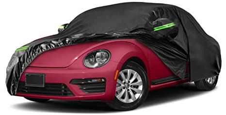 wasserdichte Autoabdeckung, Ersatz für Volkswagen Käfer 1998–2024, 6 Schichten, Allwetter-Autoabdeckungen mit Türreißverschluss und winddichten Bändern für Schnee, Regen, Staub, Hagelschutz