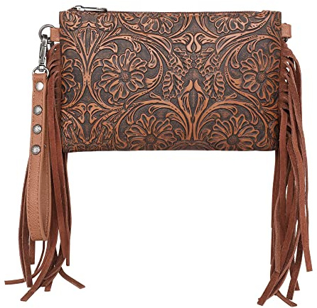 Montana West Mini Crossbody Bags for Women Cowhide Leather Credit Card Wallet Purse with Leather Fringe Tassel MBB-MW1217-181BR