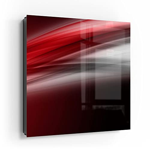 DEQORI Schlüsselkasten schwarz | 30x30 cm | Motiv Energiegeladener Schweif | Glas & Metall Schlüssel-Box | Schlüsselschrank mit 50 Haken + 2 Magnete | Moderne Box magnetisch & beschreibbar