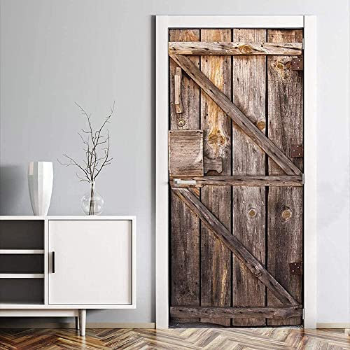 Türtapete Selbstklebend Türposter 3D Alte hausgemachte Holztür Zimmer Bewirken Fototapete Türfolie Poster Tapete Abziehen und Aufkleben Für Wohnzimmer Küche Schlafzimmer (86x200cm)