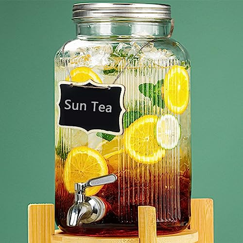 Lomejii Jarra de cristal para bebidas de 5,5 litros con grifo, de acero inoxidable, para agua, zumo, té del sol, cerveza Kombucha y otros dispensadores de bebidas, vino, transparente, fiesta