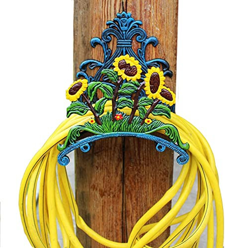 Soporte for manguera de jardín, resistente, decorativo, con diseño de girasoles, colgador de manguera de agua montado en la pared de hierro fundido resistente, decoración for interior y exterior, esta