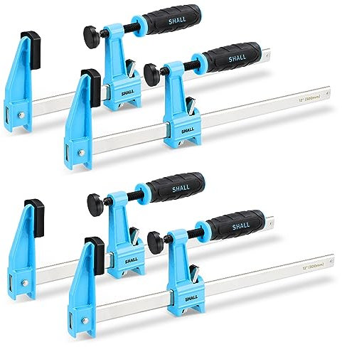 SHALL 12-Inch(30.48cm) Steel Bar Clamps Set, 4-Pack Medium-Duty Quick-Release F Clamps, 600 Lbs Load Limit for Woodworking, Metal Working, DIY and Crafts