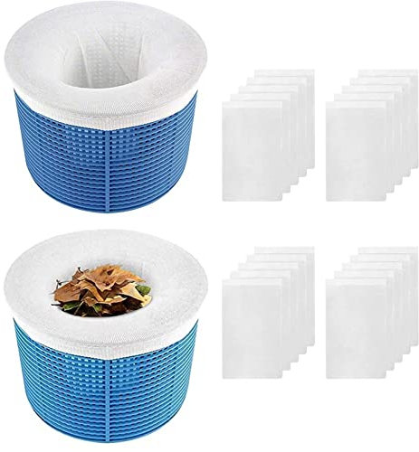 FINEVERNEK 20Pcs Filtre Skimmer Piscine, Chaussettes de Skimmer, Chaussettes de Skimmer de Piscine pour Panier Piscine, Pool Skimmer Socks Nylon Élastique pour Attraper Les Feuilles, Cheveux (Blanc)