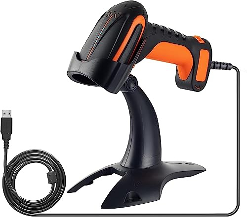 Tera Pro Kraftfull industri, 1D, 2D, QR streckkodsskanner med kabel och stativ, robust, stötsäker, dammsäker, Heavy Duty, handsfree-användning för lager, hemmet, bibliotek, Windows, Mac, modell 8100Y