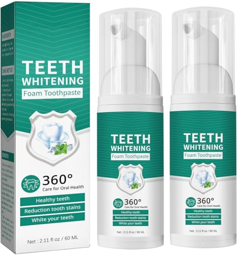 Teeth Whitening Foam Toothpaste, Schaum Zahnpasta Weisse Zähne, Zahnaufhellung Zahnpasta, Aufhellende Zahnpasta, Zahncreme Weiße Zähne, Stain Removal & Fresh Breath, 60ml (2 Stück)