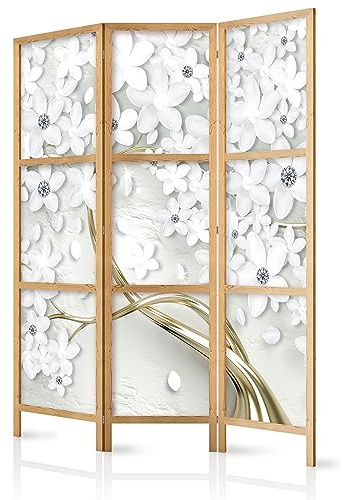 murando - Paravent Raumteiler Holz, 135x172 cm, 3-teilig, Wohnzimmer, Büro | Mobiler Sichtschutz, sofort einsatzbereit, Holzrahmen, ideal fürs Wohnzimmer oder Büro, geruchsneutral, lichtbeständig