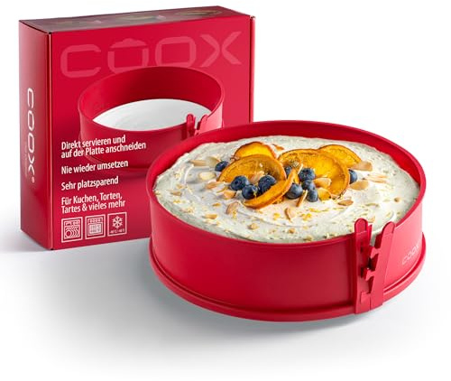 coox Springform mit Porzellanplatte Ø 26 cm - Backen & Servieren in Einem I Antihaft-Silikon I Spülmaschinenfest I Kein Umsetzen I BPA-frei Rot