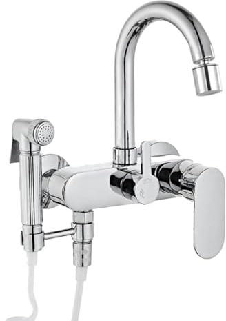 SXLSZ Rubinetto Lavello Cucina A Muro Con Doccetta,Miscelatore Doccia Esterno Caldo E Freddo Girevole A 360°,Ottone Rubinetti Doccetta Per Lavandino A Due Modalità Beccuccio (Cromo)