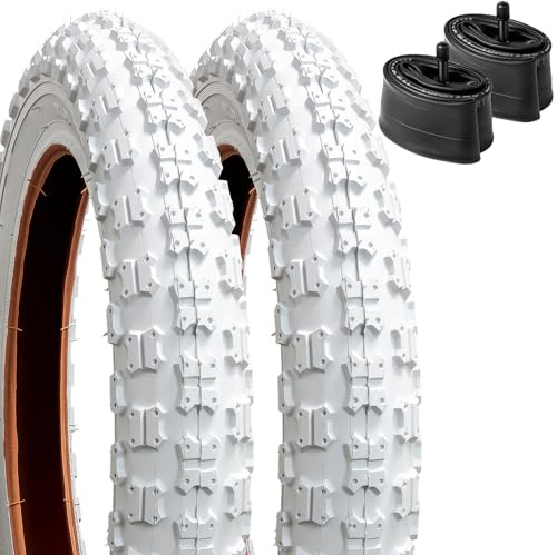 2 stycken 31,8 cm (62–203) barncykeldäck och schrader 31,8 cm (2 x 2 tum) med 2 fälgremsor, kompatibla med däck och innerslangar, cykel, 12,5 x 2,25, 12 1/2 x 2 1/4 (vit)