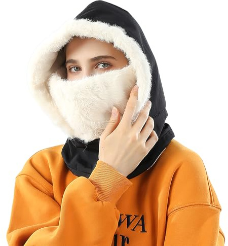 TAGVO Sturmhaube Winter für Damen, Warme Balaclava Gesichtsmaske Winddichte Vollgesichtsmaske, Wasserdicht Skimaske Kapuzenschal Plüsch Samtkappe für Skifahren Radfahren - Universalgröße