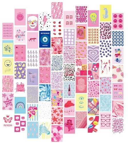 Qpout 70-teiliges Wanddekor-Set – ästhetische Fotocollage-Drucke, Hot Pink Preppy Poster (je 10,2 x 15,2 cm)