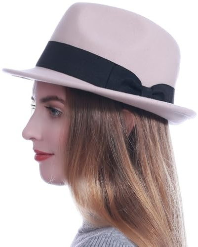 HEYANN Fedora Hut Herren Mode Filz Hüte für Herren Damen 56-58cm Wollfilz Herrenhut Jazz Cap Kurzer Krempe Trilby Hut mit Eleganter Panama Hut Damen Gentlemans (M/L, Weiß)