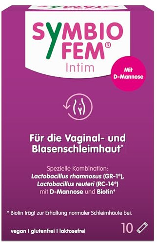 Symbiofem Intim für Vaginal- und Blasenschleimhaut, 10 Sticks | Mit Milchsäurebakterien, Biotin und D-Mannose, vegan, Gluten- und laktosefrei