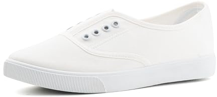 Womens Canvas Shoes Classic Canvas Sneaker Ladies Trainers Walking Breathable Plimsolls Low Top Lightweight Fashion Leisure Ladies Canvas N2-White UK6(EU39)