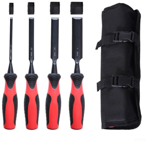 SPORTARC Lot de 4 burins à bois plats, burins à percussion, burins à sculpture, charpenterie, ciseau à fente, outils à main, UG45221U270KL259V48863O3394