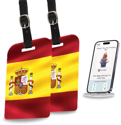 Smart-Taschenanhänger mit tag8 Spanien-Flagge, trendiger Gepäckanhänger, ID-Identifikation, modisches digitales Namensschild, Fluggesellschaftskonform, SITA World Tracer-Code aktiviert,