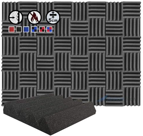 Arrowzoom Akustikpaneele Wedge 25x25x5cm Schwarz | Akustikschaum mit hoher Dichte fuer Echoreduktion, Schallabsorption, Studio, Gaming und Home Office